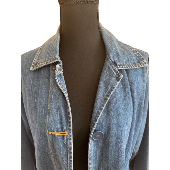 90's Denim Anorak Jacket Bill Blass Womens Denim Long Jacket Size 8 With Button - Picture 10 of 12
